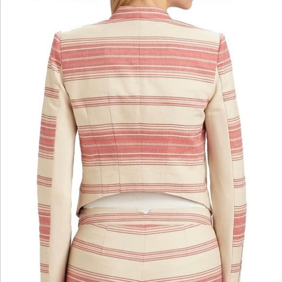 BCBG BCBGMAXAZRIA Abbey Stripe Abbey Cropped Blazer Jacket Asymmetrical Drape XS - Picture 3 of 14